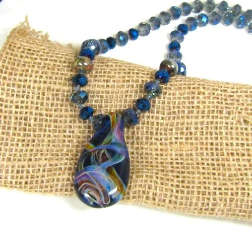 Prismatic light necklace-Blue Crystal Artisan Pendant Necklace