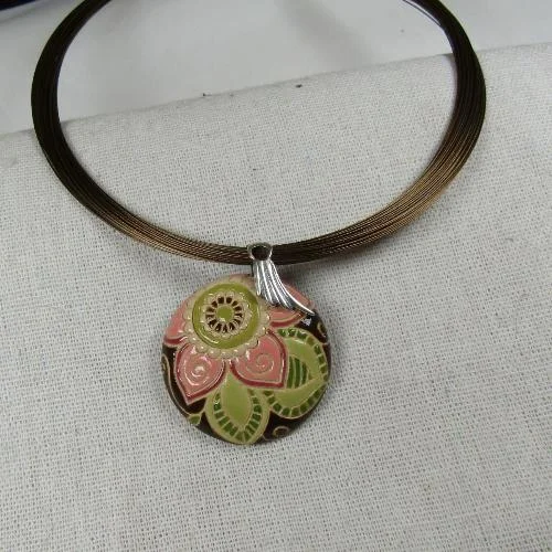 Vaulted pendant necklace-Handmade Pink Flower Pendant Necklace on Multi-strand Necklace