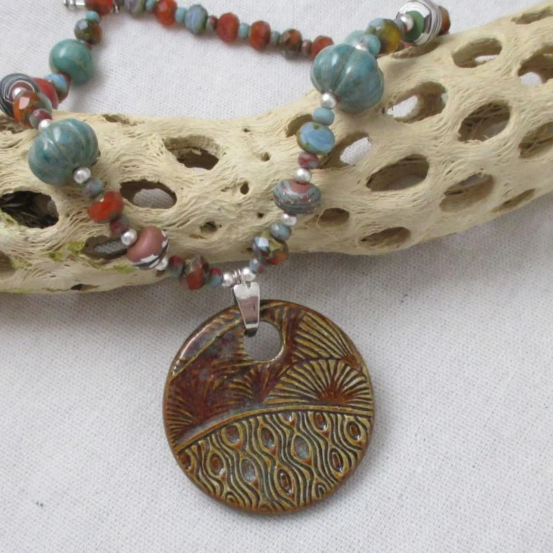 Tiered stone necklace-Rust Designer Pendant Necklace Swazi Handmade Pendant