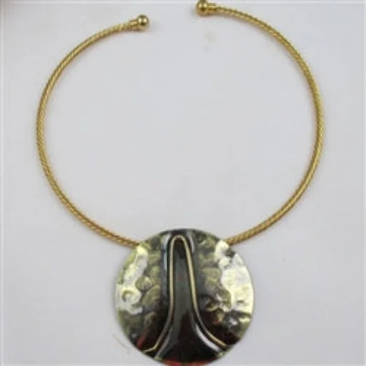 Subtle color necklace-Big Bold Bronze Pendant on Gold Necklace Wire