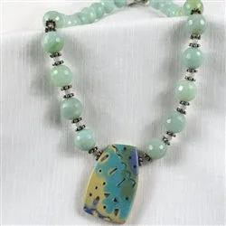 Ripple stripe necklace-Amazonite & Handmade Aqua Pendant Necklace