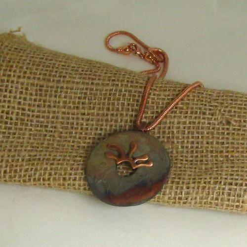 Aspen bark necklace-Artisan Rustic Matte Raku Glazed Ceramic Handmade Pendant Necklace