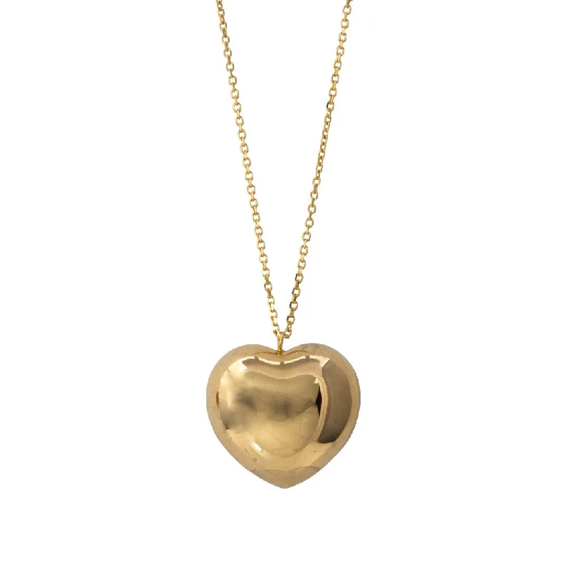 Hooked chain necklace-14K Yellow Gold Puffed Heart Pendant Necklace