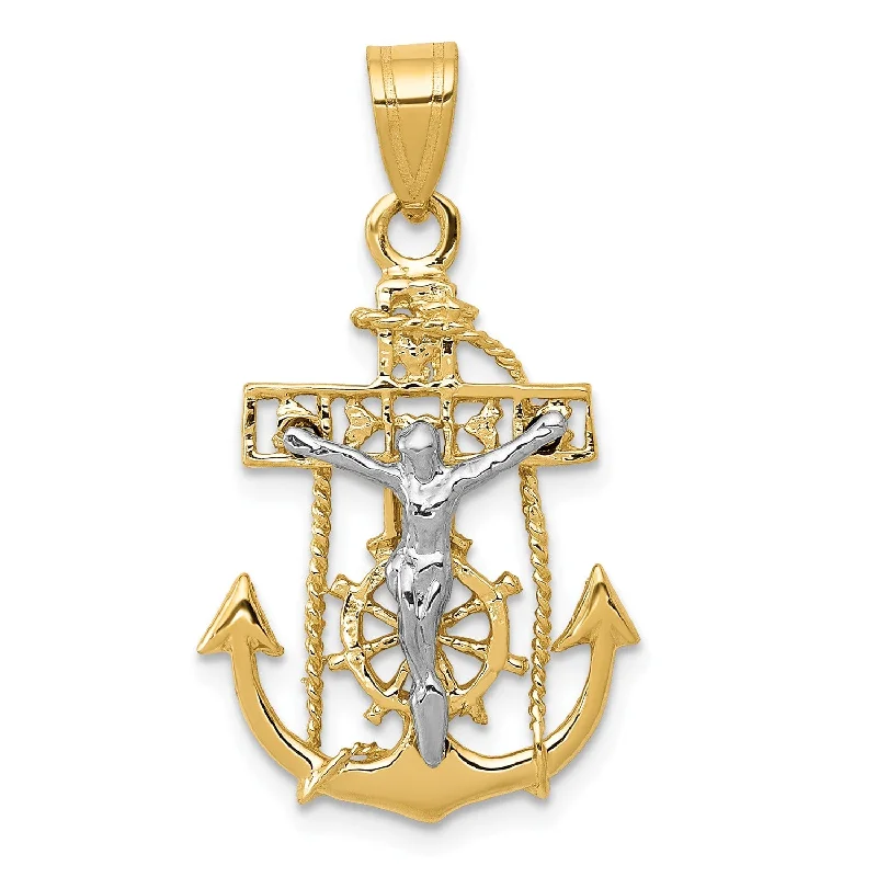 Shifted gem necklace-14KT White and Yellow Gold 29X17MM Mariner's Cross Pendant. Chain Not Included