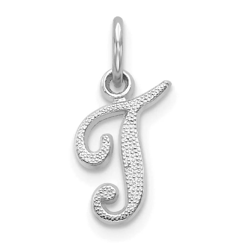 Fern vein necklace-14KT White Gold 16X7MM Initial Pendant; Initial T. Chain not Included