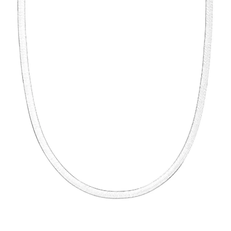 Blunt edge necklace-14KT White Gold 18-inch 3MM Herringbone Chain