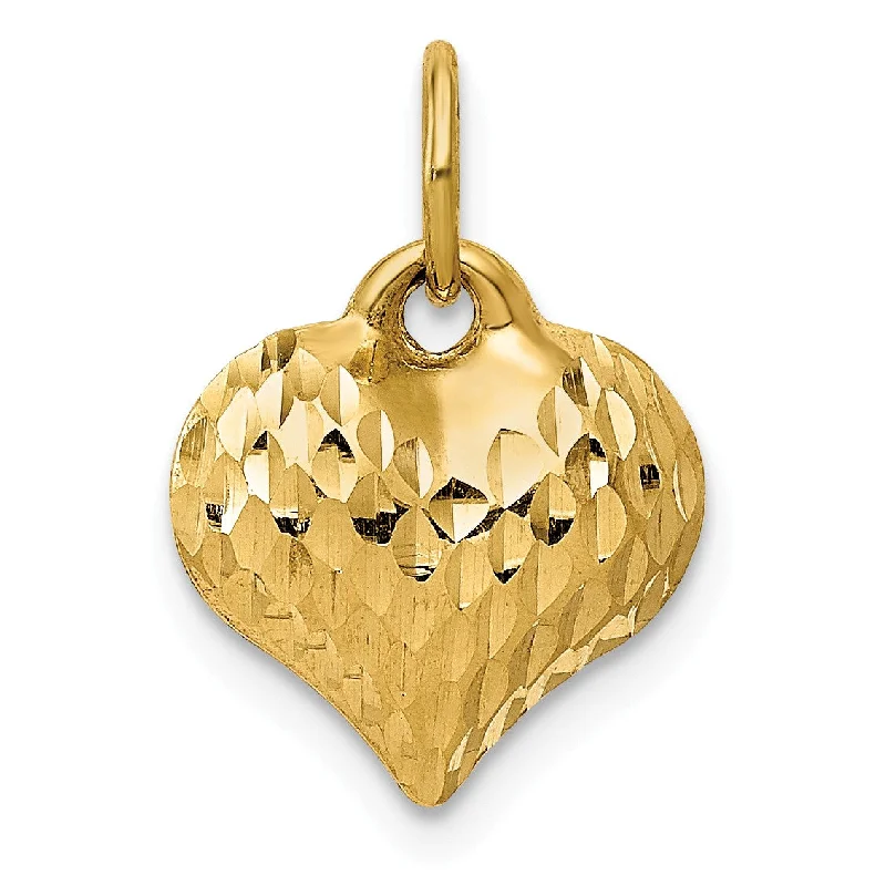 Hooked chain necklace-14KT Yellow Gold 14X11MM Three Dimensional Heart Pendant. Chain Not Included