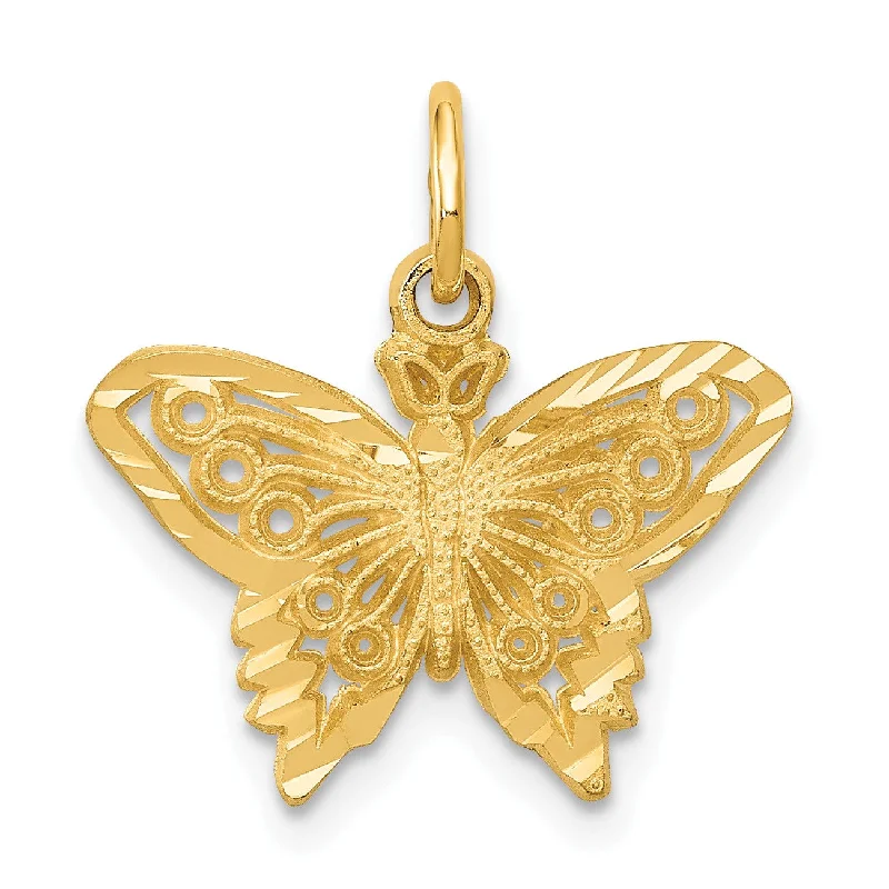 Vaulted pendant necklace-14KT Yellow Gold 18X17MM Diamond-cut Butterfly Pendant. Chain Not Included