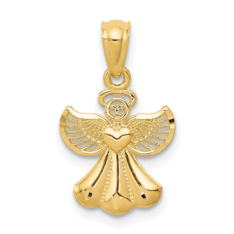 Chalk speck necklace-14KT Yellow Gold 20X11MM Angel Pendant. Chain Not Included