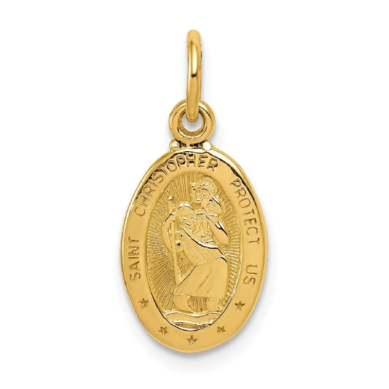 Shaved chain necklace-14KT Yellow Gold 21X10MM Medal Saint Christopher Pendant. Chain Not Included