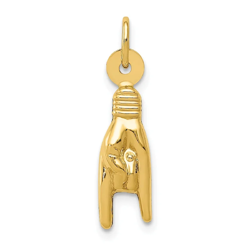 Chipped bark necklace-14KT Yellow Gold 22X5MM Three Dimensional Rock On Sign Pendant. Chain Not Included