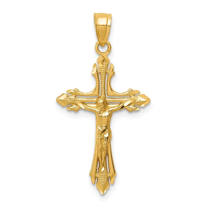 Scarlet topaz necklace-14KT Yellow Gold 32X16MM Diamond-cut Crucifix Cross Pendant. Chain Not Included