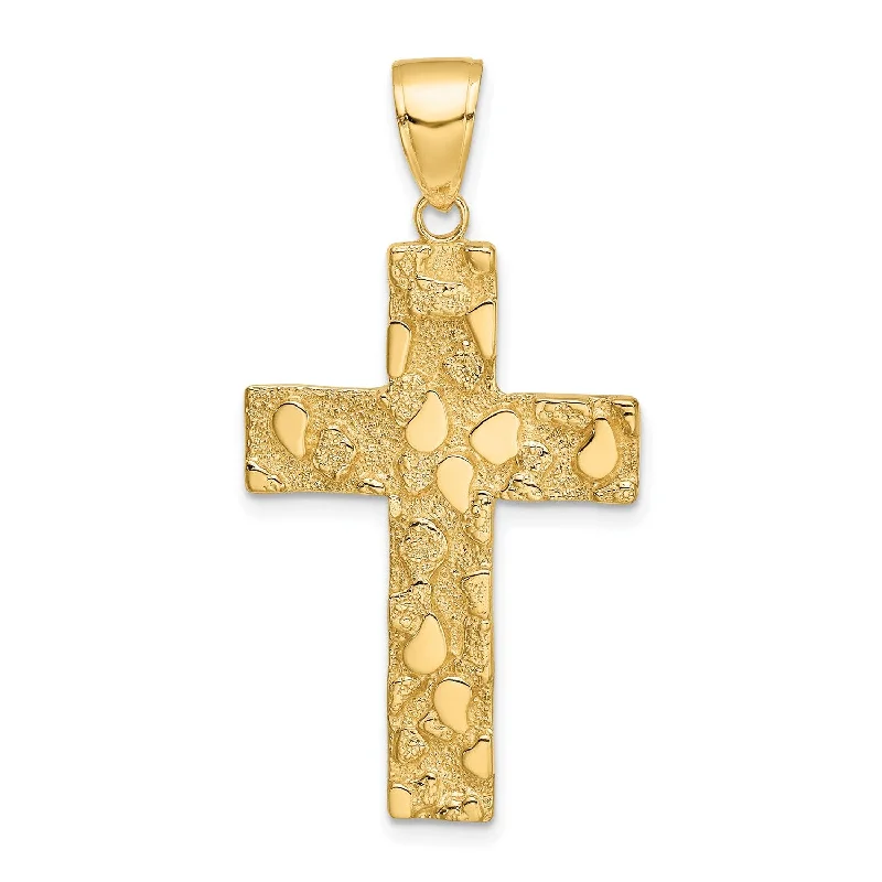 Contrast metal necklace-14KT Yellow Gold Nugget Cross Pendant. Chain Not Included