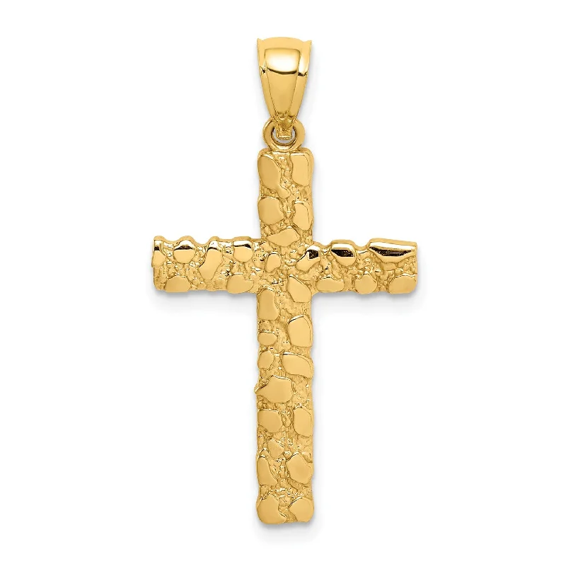 Quartzite shard necklace-14KT Yellow Gold Nugget Cross Pendant-Chain Not Included