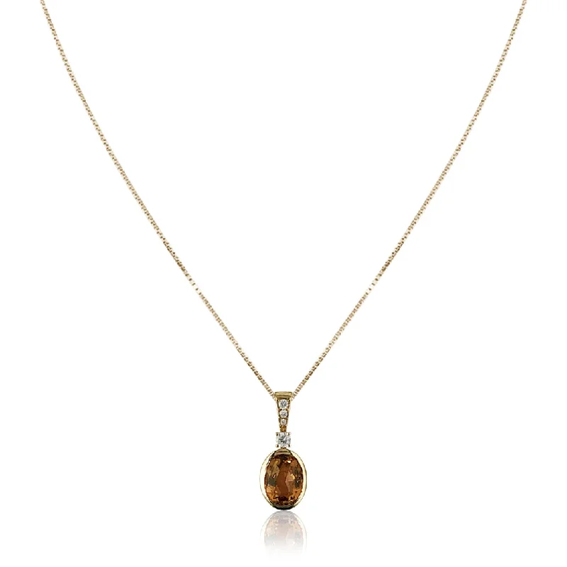 Fern vein necklace-14K Yellow gold pendant necklace with citrine and diamonds