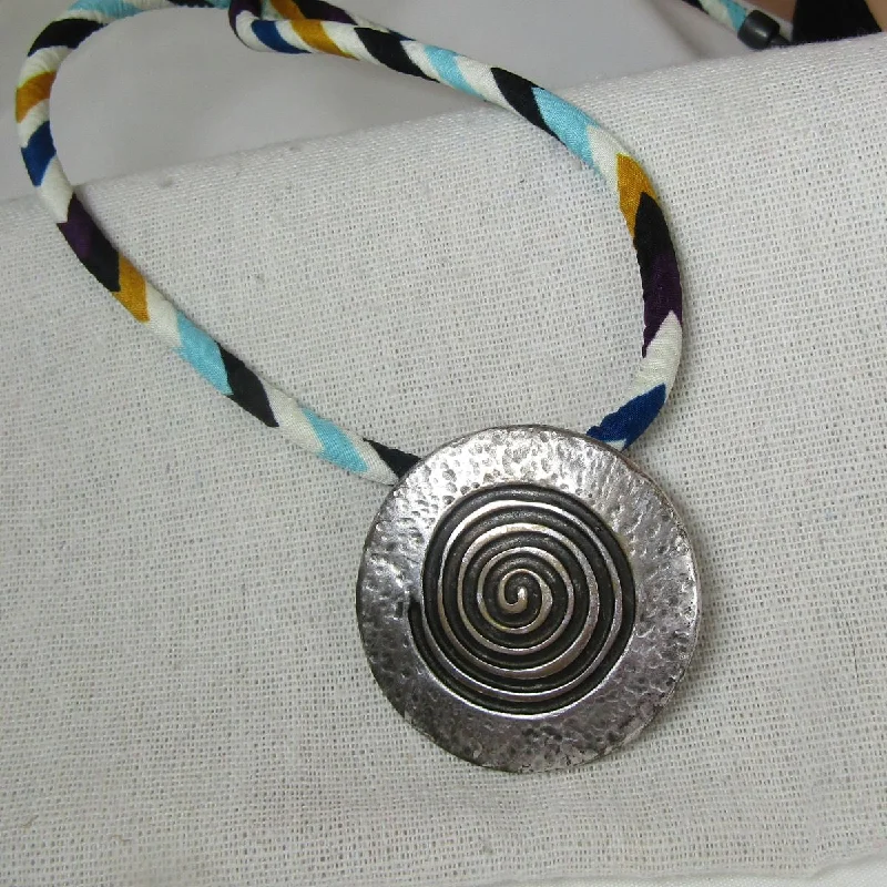 Hooked chain necklace-Big Silver Pendant on Multi-colored Leather Necklace