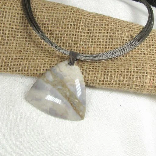 Polished pebble necklace-Flower Jasper Pendant on Mult-strand Neck wire Classic