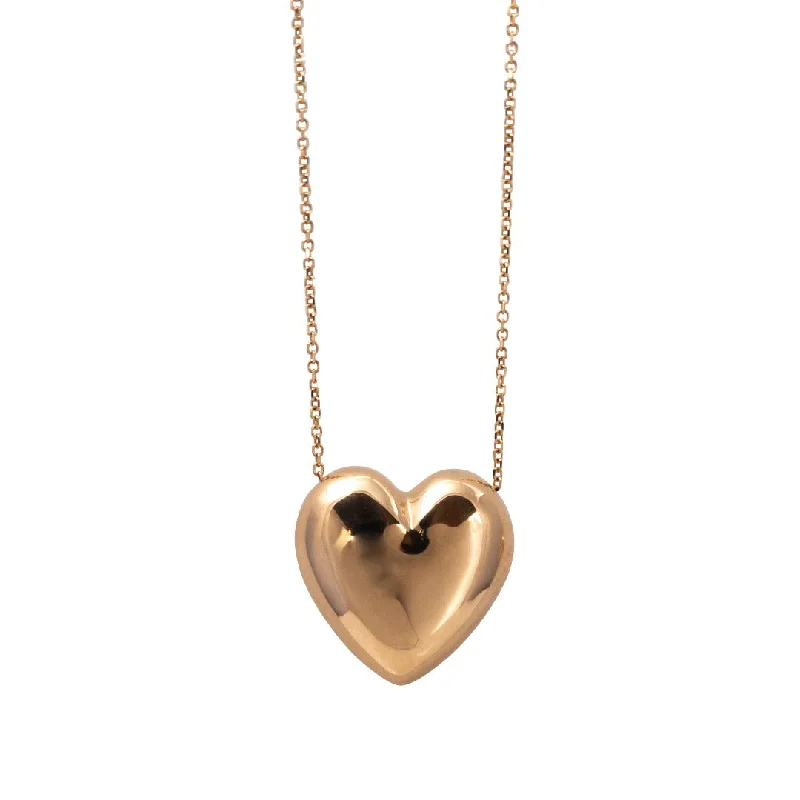 Curved metal necklace-18K Rose Gold Puffed Heart Pendant Necklace