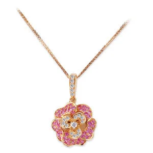 Stencil dye necklace-18K Rose Gold Flower Pendant Necklace With Diamonds And Sapphires