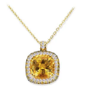 Stellar glow necklace-18K YELLOW GOLD PENDANT NECKLACE WITH DIAMONDS SAPPHIRES AND CITRINE