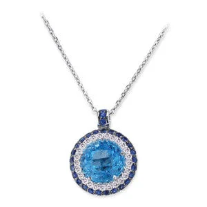 Ocean ripple necklace-18K White Gold Pendant Necklace With Diamonds Sapphires And Blue Topaz