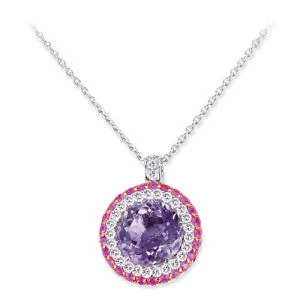 Calla lily necklace-18K White Gold Pendant Necklace With Diamonds Sapphires And Amethyst