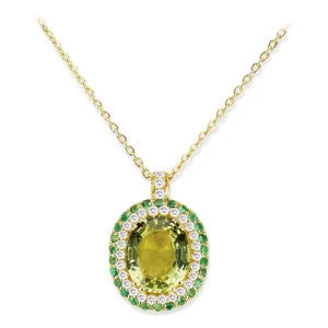 Shoreline wave necklace-18K YELLOW GOLD PENDANT NECKLACE WITH DIAMONDS TSAVORITE AND LEMON QUARTZ