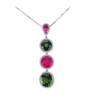 Waxed finish necklace-18K White Gold Pendant Necklace With Diamonds And Tourmalines