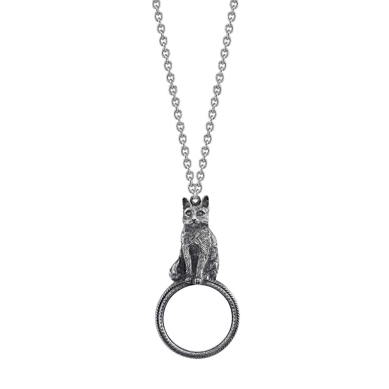 Rugged chain necklace-1928 Jewelry Antiqued Cat Magnifying Glass Pendant Necklace 30" - Magnification Power: 2-3X