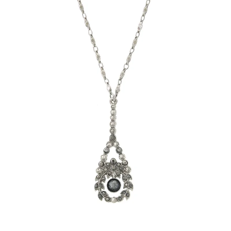 Medieval style necklace-1928 Jewelry Hematite Crystal Teardrop Drop Pendant Necklace 16" + 3" Extender