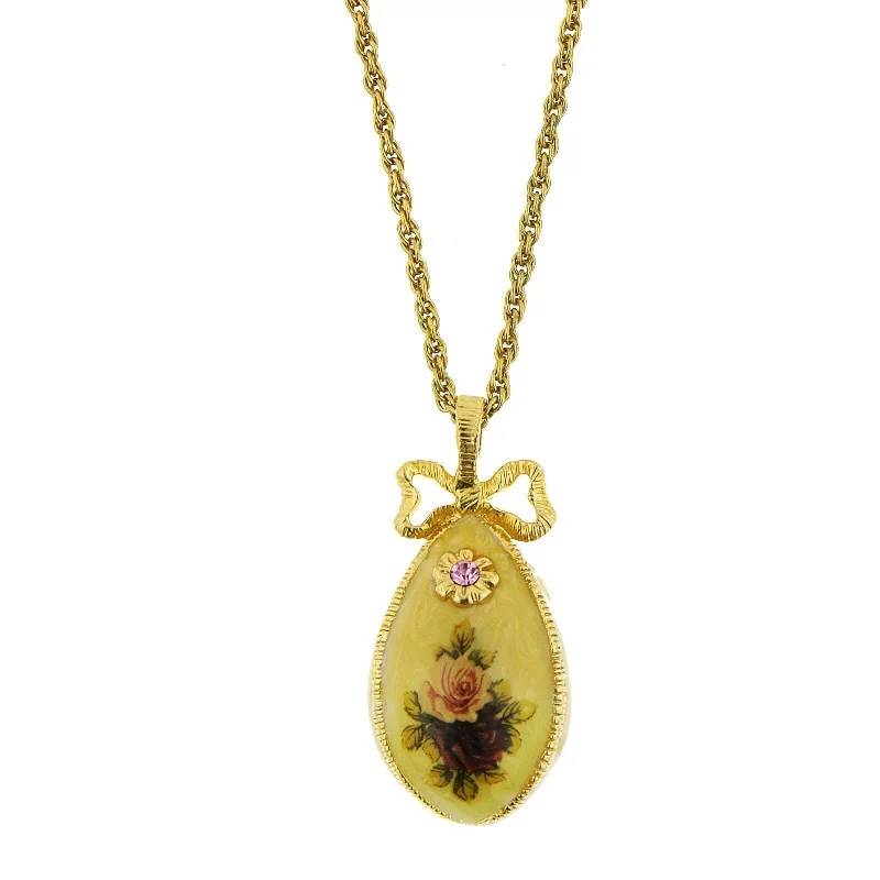 Jute braid necklace-1928 Jewelry Manor House Rose Faberge Style Egg Pendant Necklace 36"