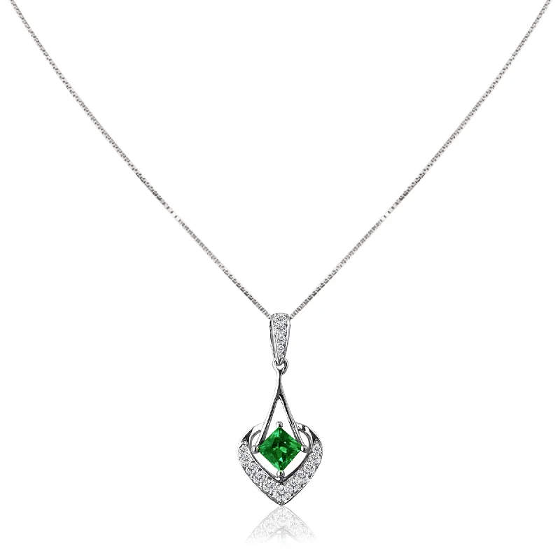 Abstract print necklace-Sterling silver pendant necklace with emerald cz stone