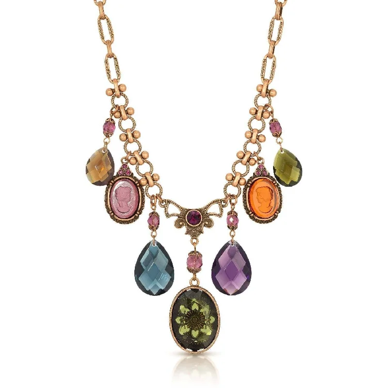 Woolen felt necklace-2028 Jewelry Burnished Copper Amethyst Olivine Smoky Topaz Drop Pendant Necklace 16" + 3" Extender