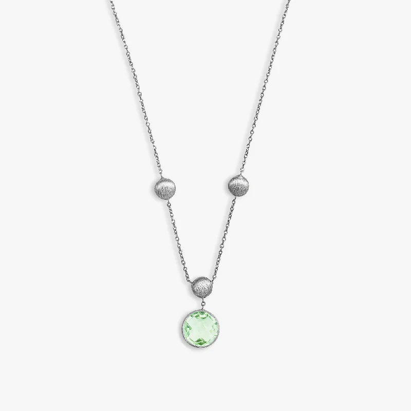 Aspen bark necklace-9K satin white gold Kensington chain necklace with green amethyst