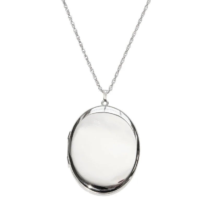 Textured rib necklace-Sterling Silver 39x47mm Oval Locket Necklace