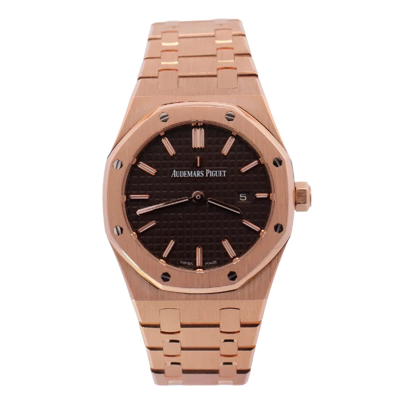 Vintage style necklace-Audemars Piguet Royal Oak Rose Gold 33mm Chocolate Dial Watch Reference# 67650OR.OO.1261OR.01