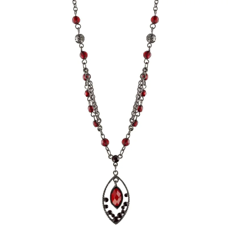 Gothic revival necklace-1928 Jewelry Red Faceted Oval Drop Pendant Necklace 16" + 3" Extender