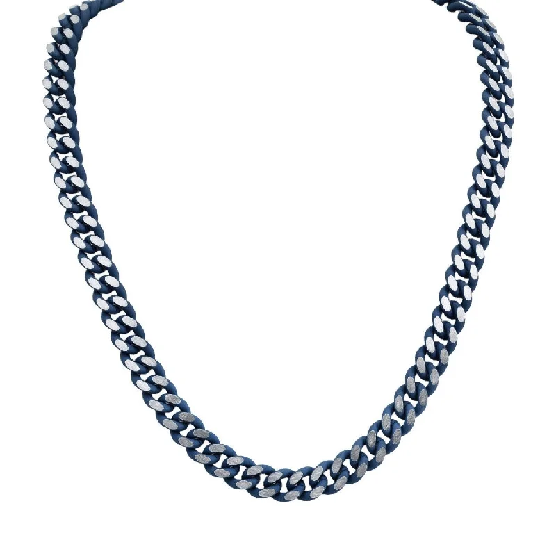 Smoky glass necklace-Blue Enamel Coated Stainless Steel 24-inch 9.5MM Curb Chain