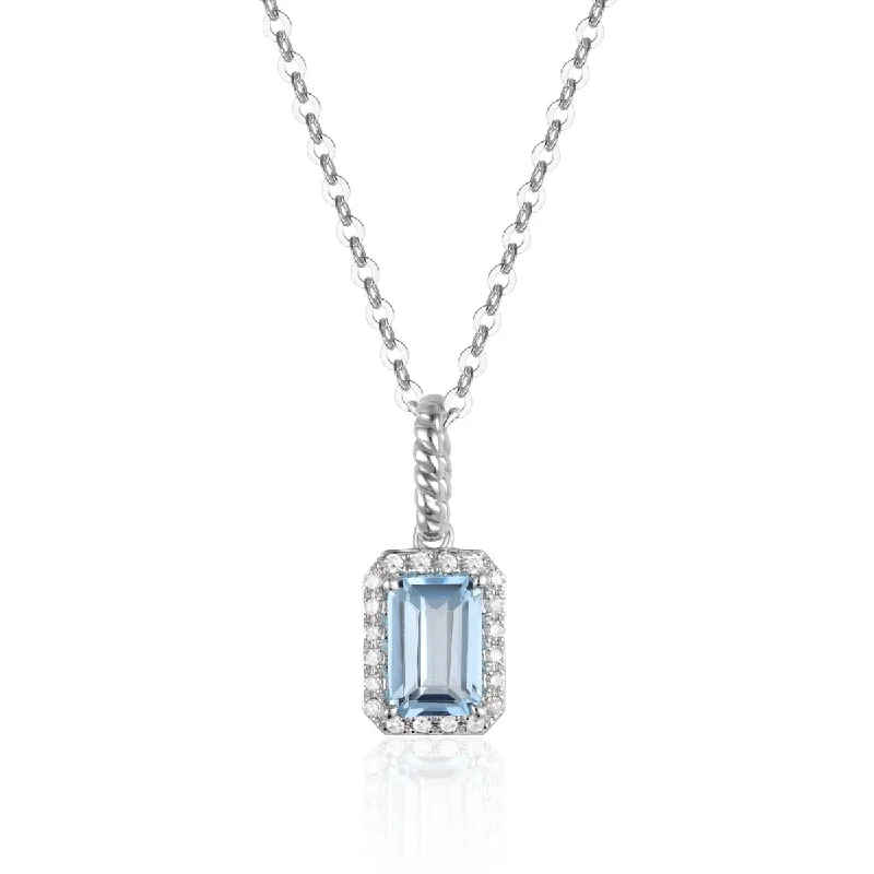 Gothic revival necklace-Blue Topaz & Diamond Frame 14K White Gold Pendant Necklace