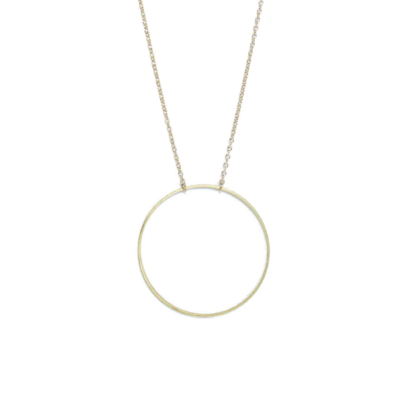 Frosted glass necklace-Large Circle Long Necklace