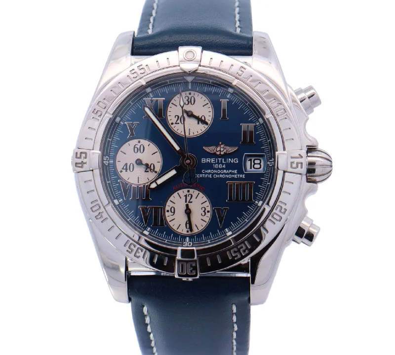 Brass cast necklace-Breitling Chrono Cockpit Stainless Steel 39.5mm Blue Chronograph Dial Watch Reference# A13358