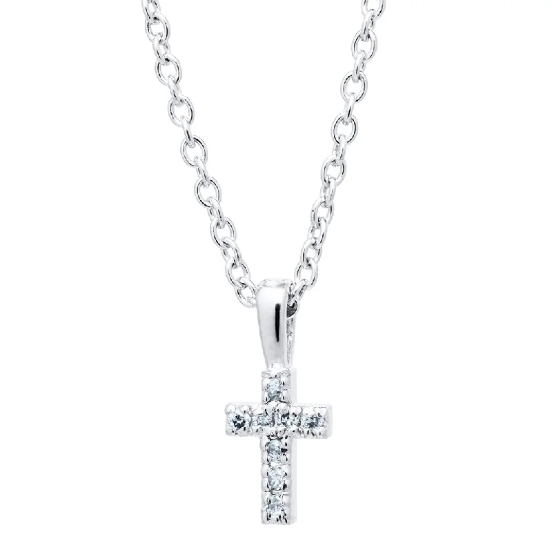 Elder twig necklace-Child Sterling Silver Diamond Cross Pendant Necklace