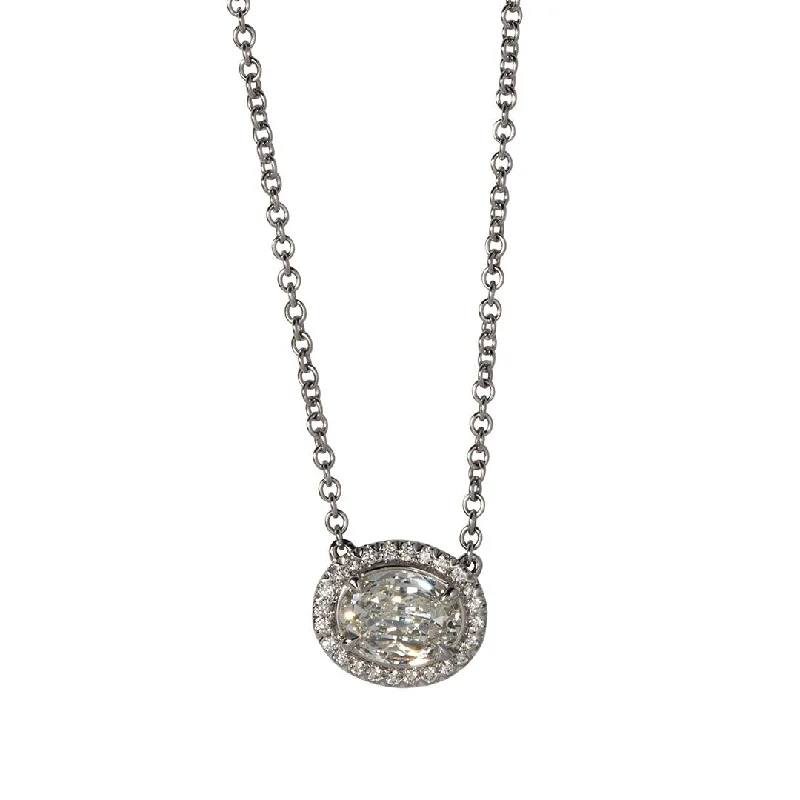 Silk strip necklace-1.14ctw L’Amour Crisscut Oval Diamond Halo Pendant Necklace