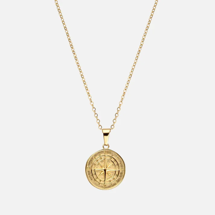 Micro pave necklace-"COMPASS" PENDANT - GOLD