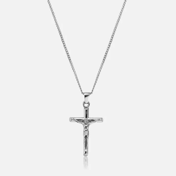 Rugged chain necklace-"CRUCIFIX" PENDANT - WHITE GOLD