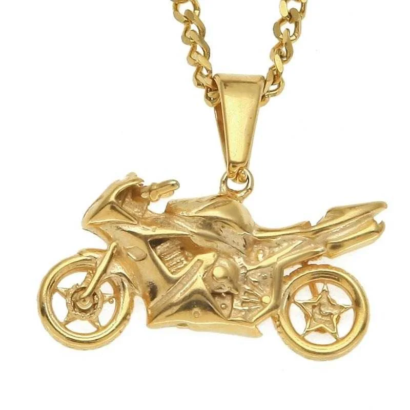 Micro pave necklace-Cycolinks Motorbike Necklace