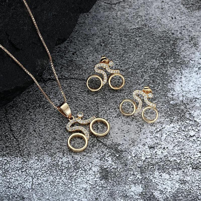 Micro pave necklace-Cycolinks Velorosa Road Bicycle Necklace & Earring Set