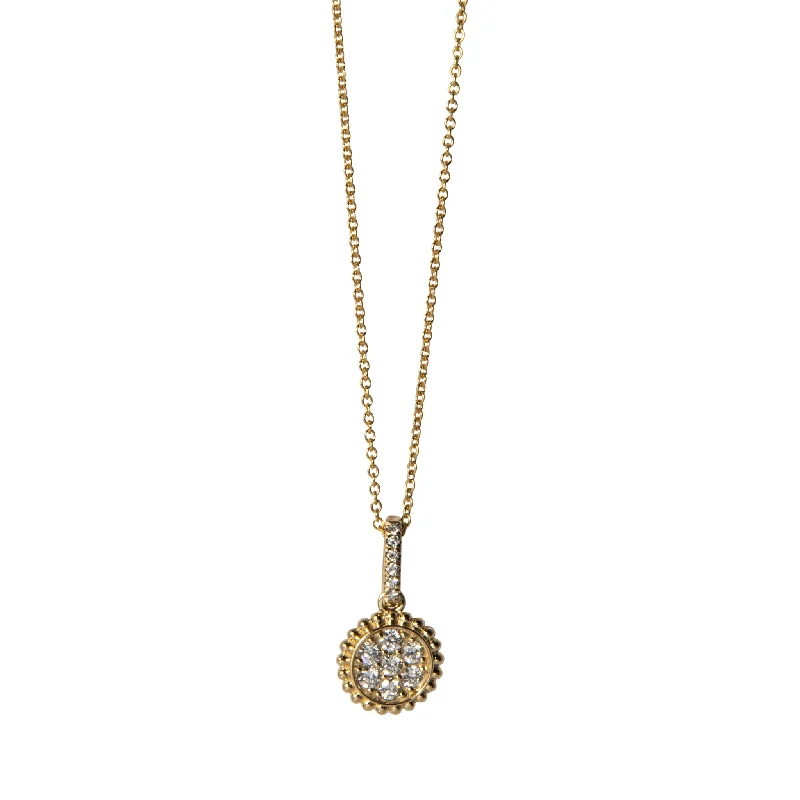 Arched chain necklace-Diamond 14K Yellow Gold Beaded Round Pendant Necklace