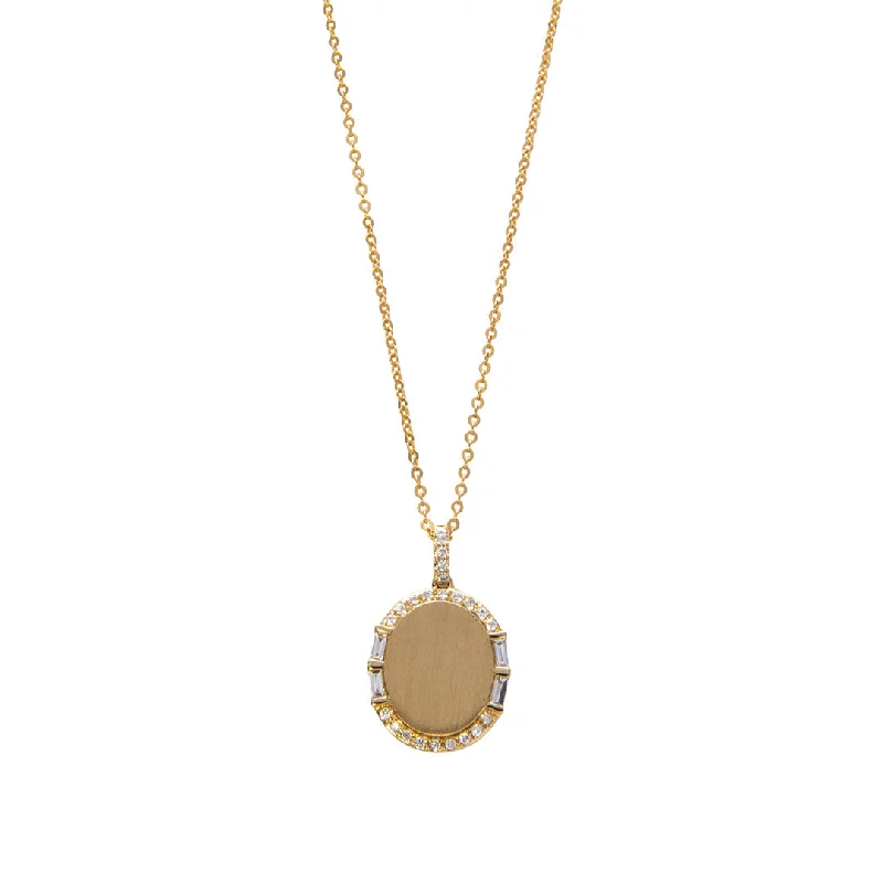 Pleated design necklace-Diamond 14K Yellow Gold Oval Pendant Necklace