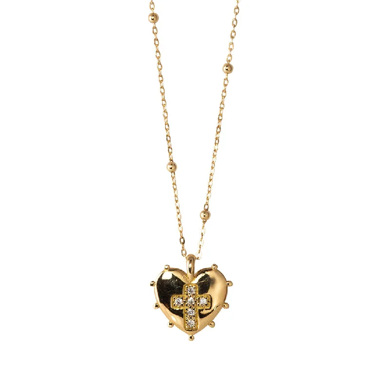 Puzzle code necklace-Diamond Cross Heart 18K Gold Pendant Satellite Necklace